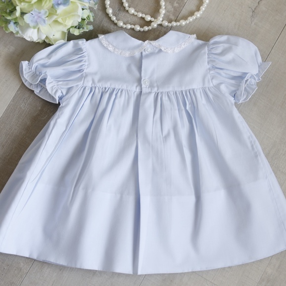 Blue Dress Smocked Heirloom Feltman Brothers Lace Collar Size 3 Months NWT - Picture 4 of 4